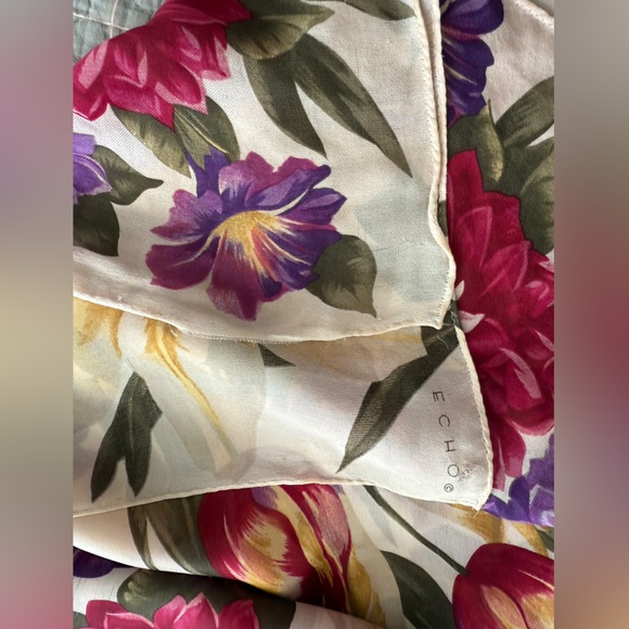 Vintage Floral Silk Scarf by Echo 58” x 16” - Picture 5 of 15